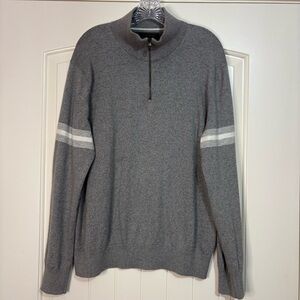 BANANA REPUBLIC Men’s LARGE Pima Cotton Cashmere Blend Grey  1/4 Zip Sweater EUC